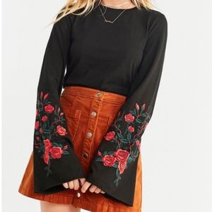 UO Embroidered Floral Bell-Sleeve Top